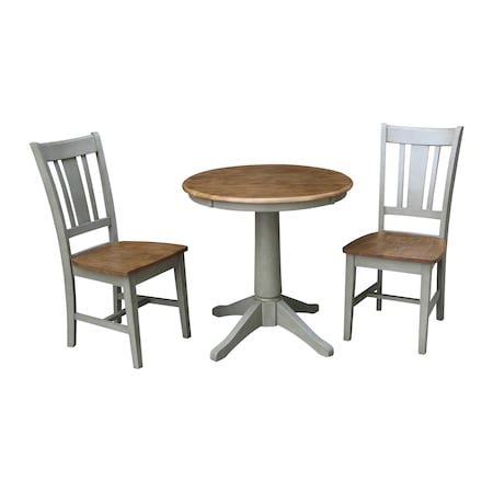 International Concepts Round 30 in Rd Top Pedestal Table, 2 San Remo Chairs, Hickory/Stone, 30 in W, 30 in L, 29.9 in H K41-30RT-27B-C10-2